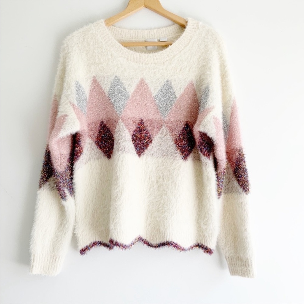 Zero Degrees Celsius Argyle Tinsel Sweater Holiday